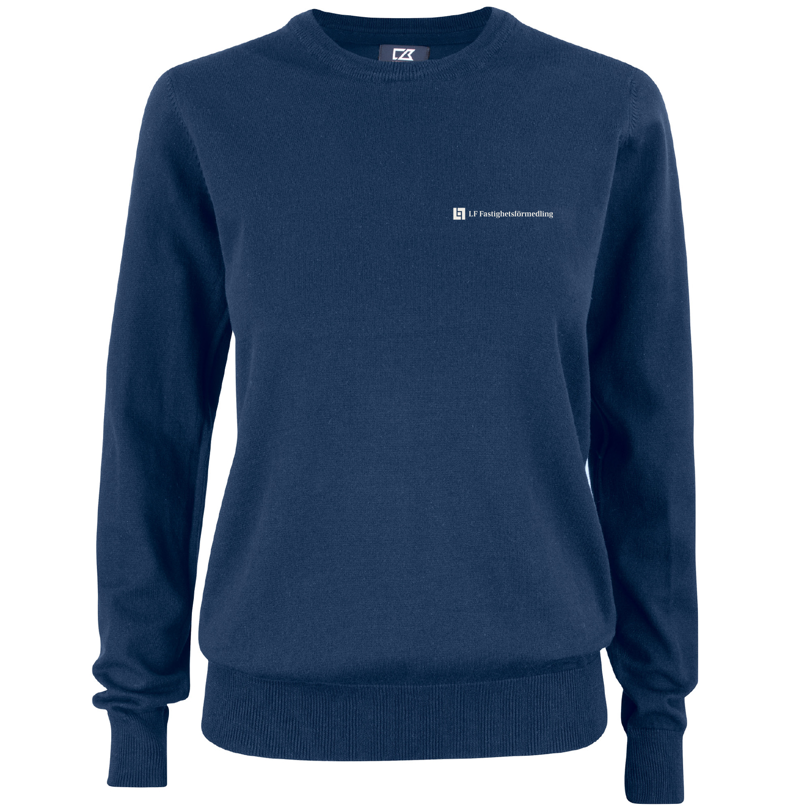 Tröja stickad bomull crewneck, dam