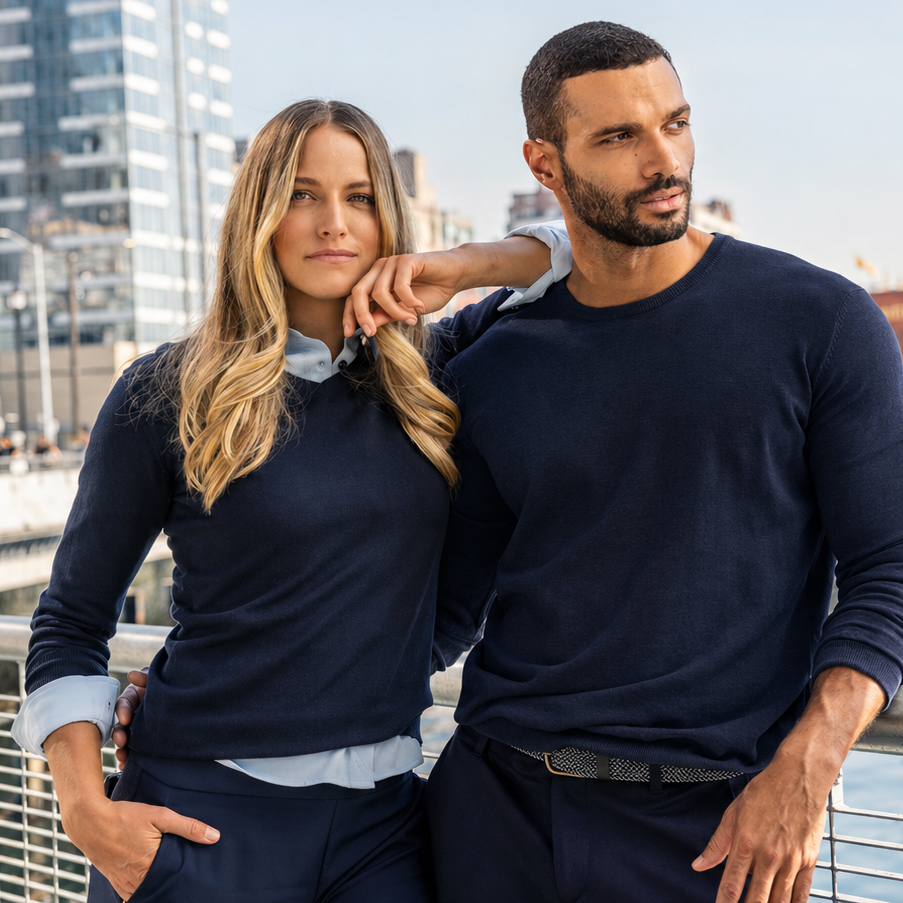 Tröja stickad bomull crewneck, dam - 5