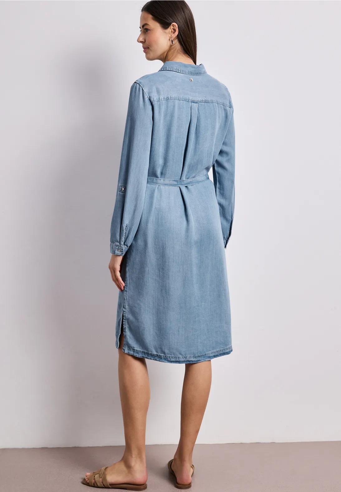 Washed Shirt Collar Dress - Light Blue  - Street One - 3