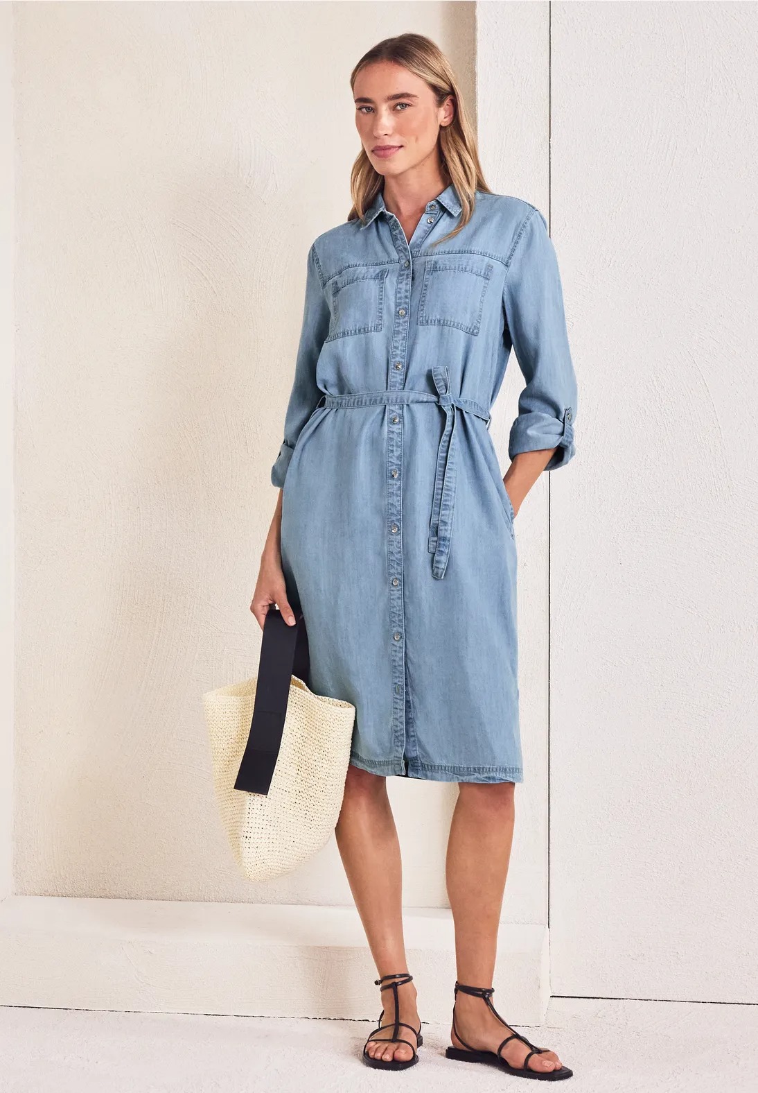 Washed Shirt Collar Dress - Light Blue  - Street One