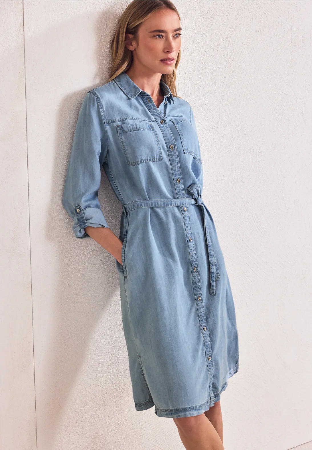 Washed Shirt Collar Dress - Light Blue  - Street One