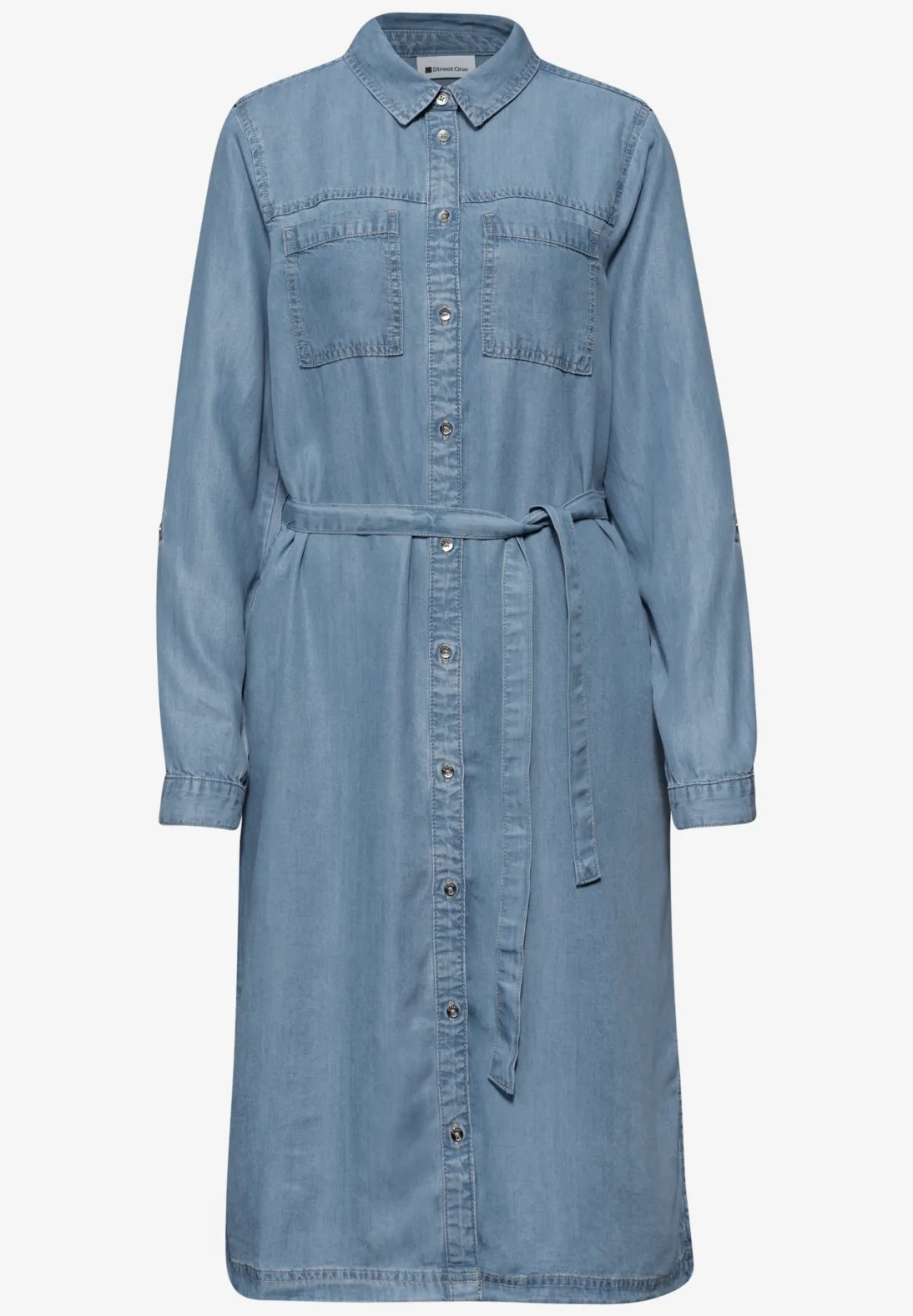 Washed Shirt Collar Dress - Light Blue  - Street One - 5