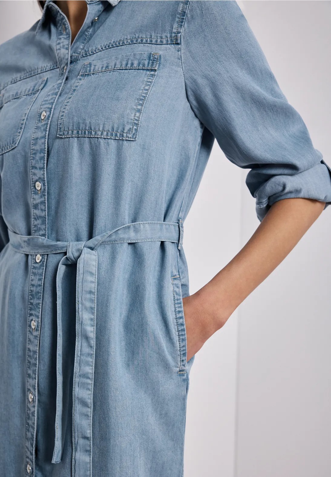 Washed Shirt Collar Dress - Light Blue  - Street One - 4