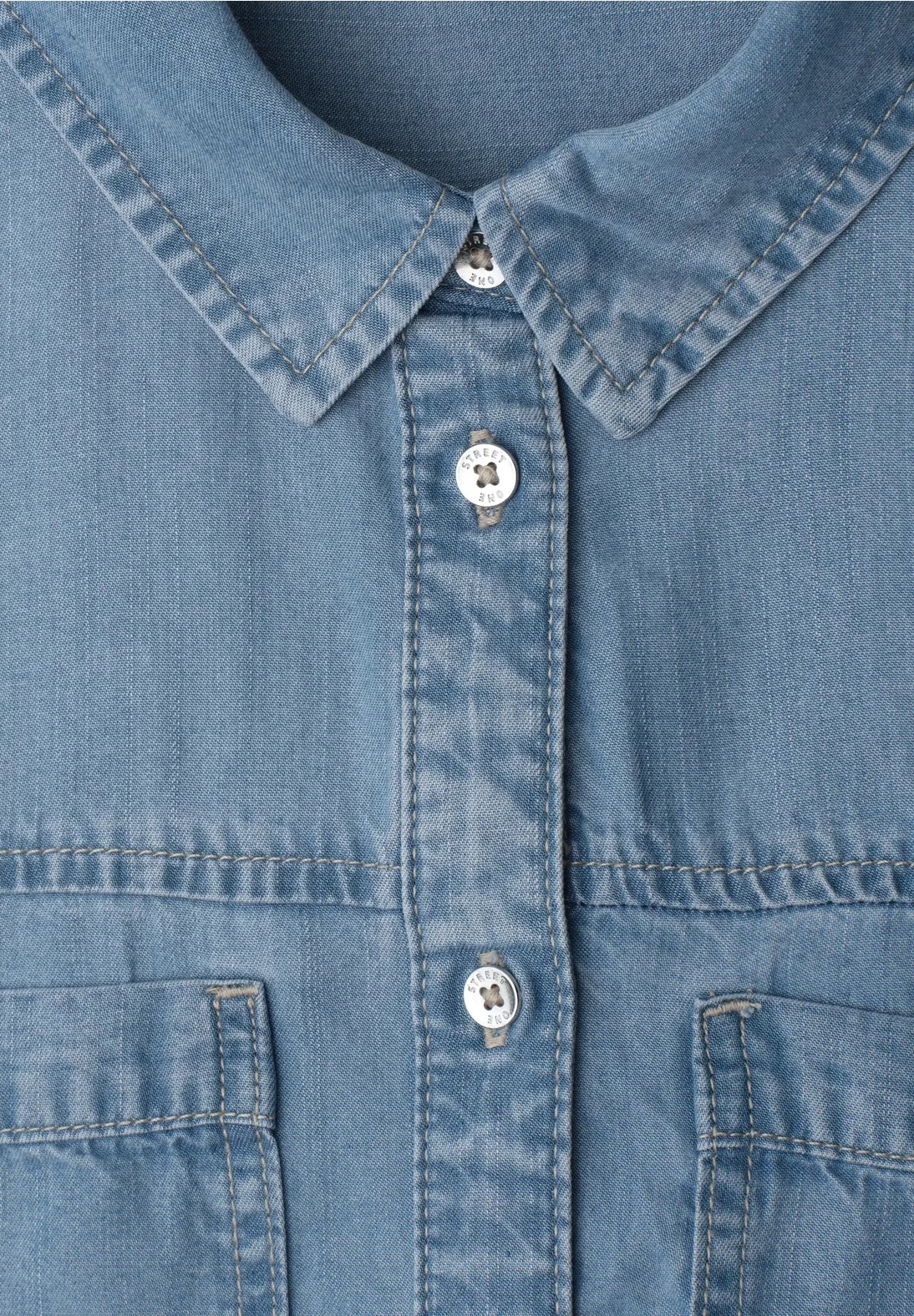 Washed Shirt Collar Dress - Light Blue  - Street One - 6