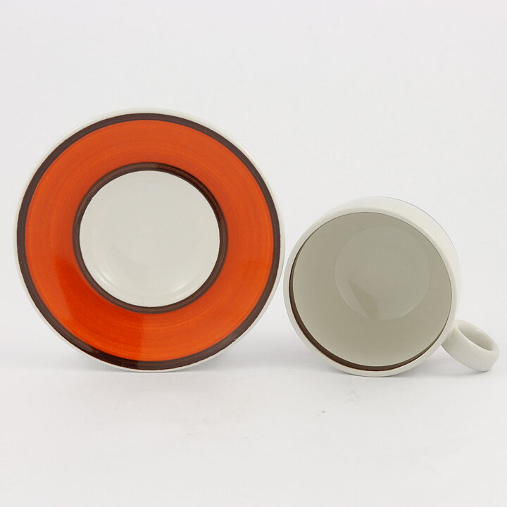 Stig Lindberg (Arena 1973) Rounded Coffee Cup with Brown/Orange Decor 11 cm  [Sample Images]
