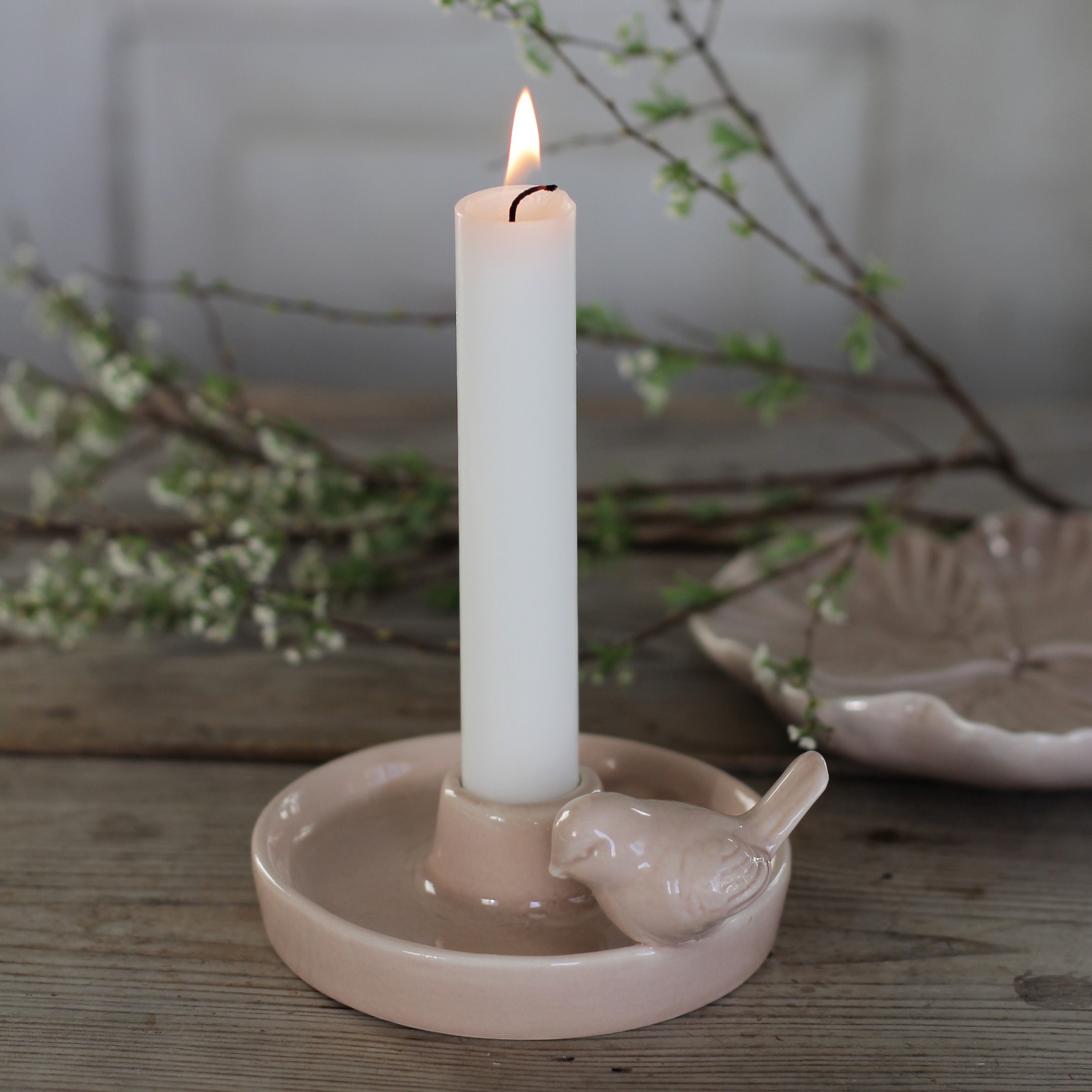 Ljusstake Fågel Beige
