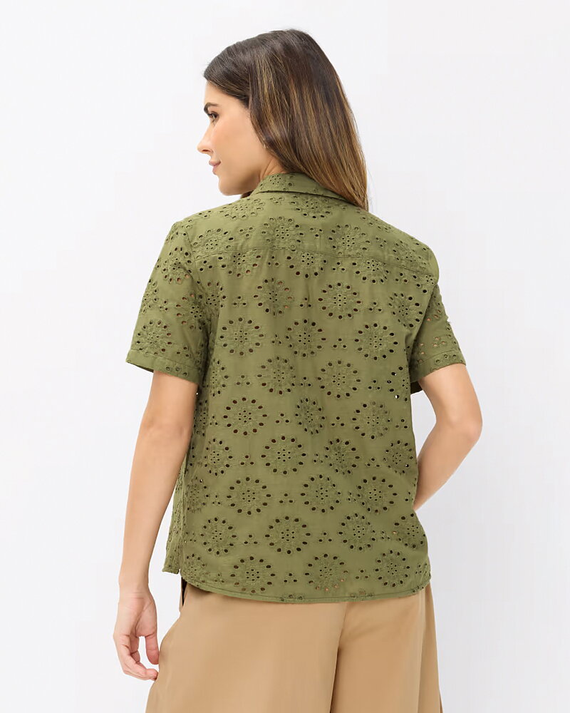 Bomullsskjorta Vera genombruten olivgrön