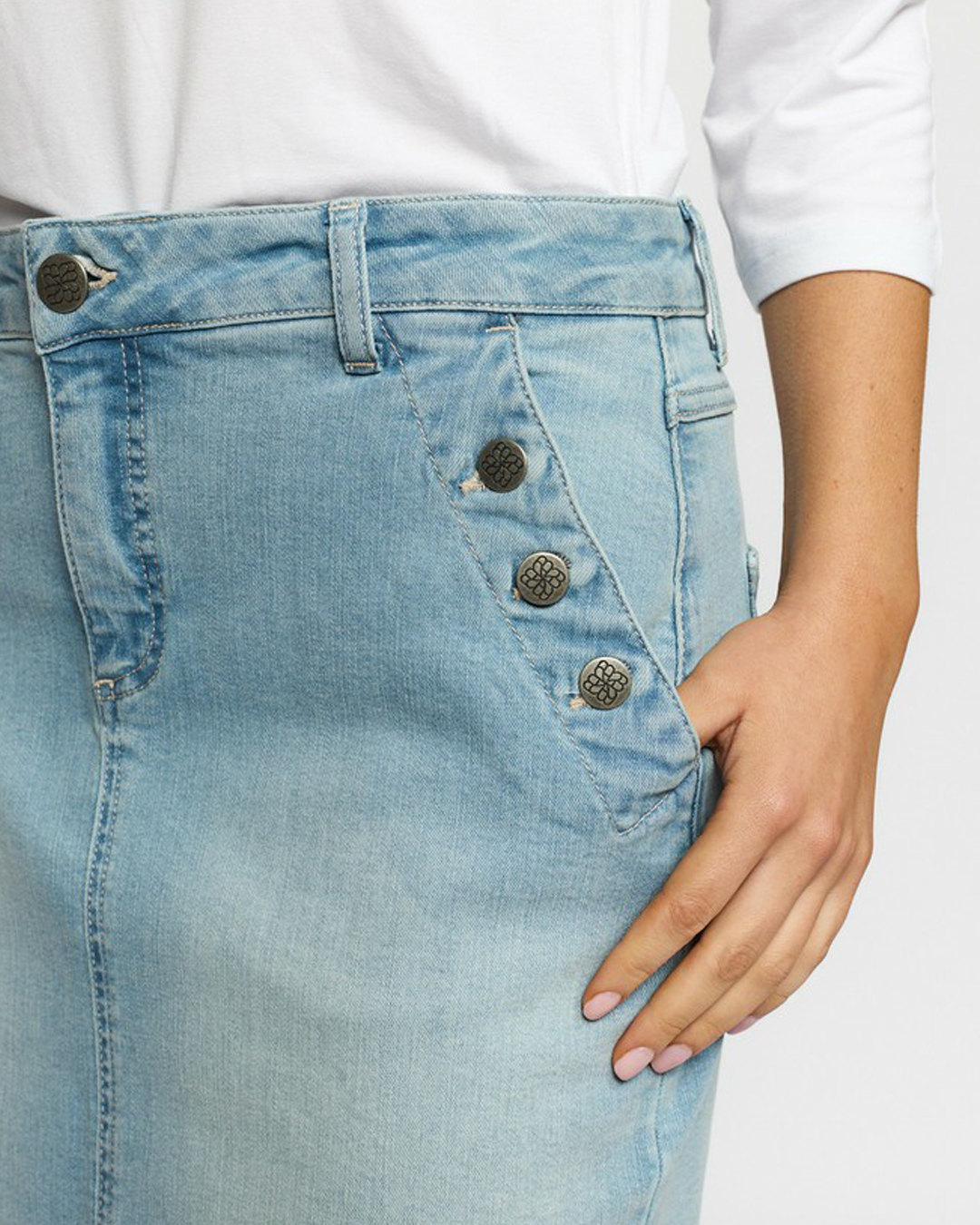 Jeanskjol Boran knappar i ficka ljus denim - 3