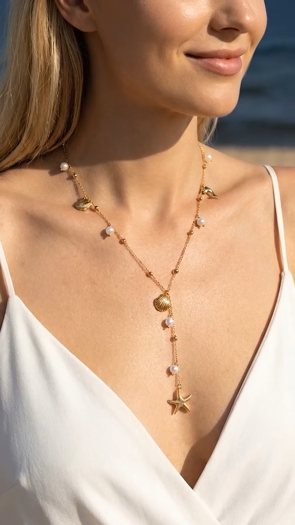 Y-halsband snäckor med vita pärlor - 2