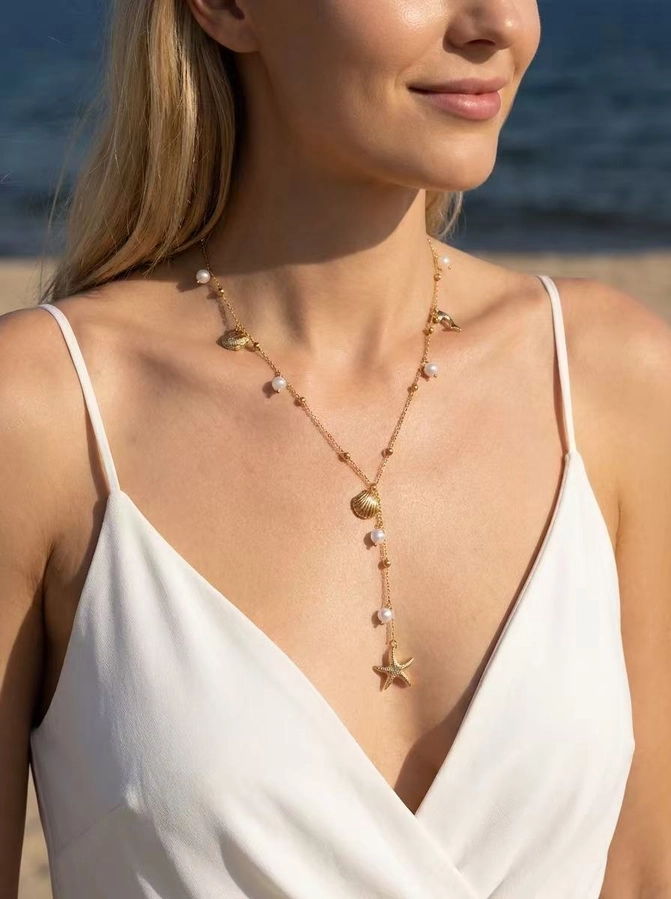 Y-halsband snäckor med vita pärlor - 3