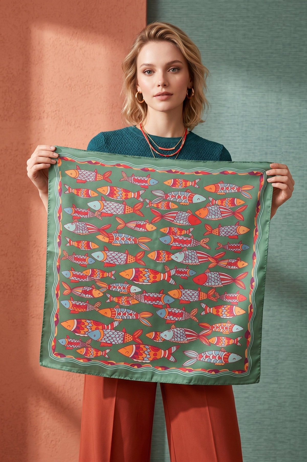 Scarf mini fish green - 2
