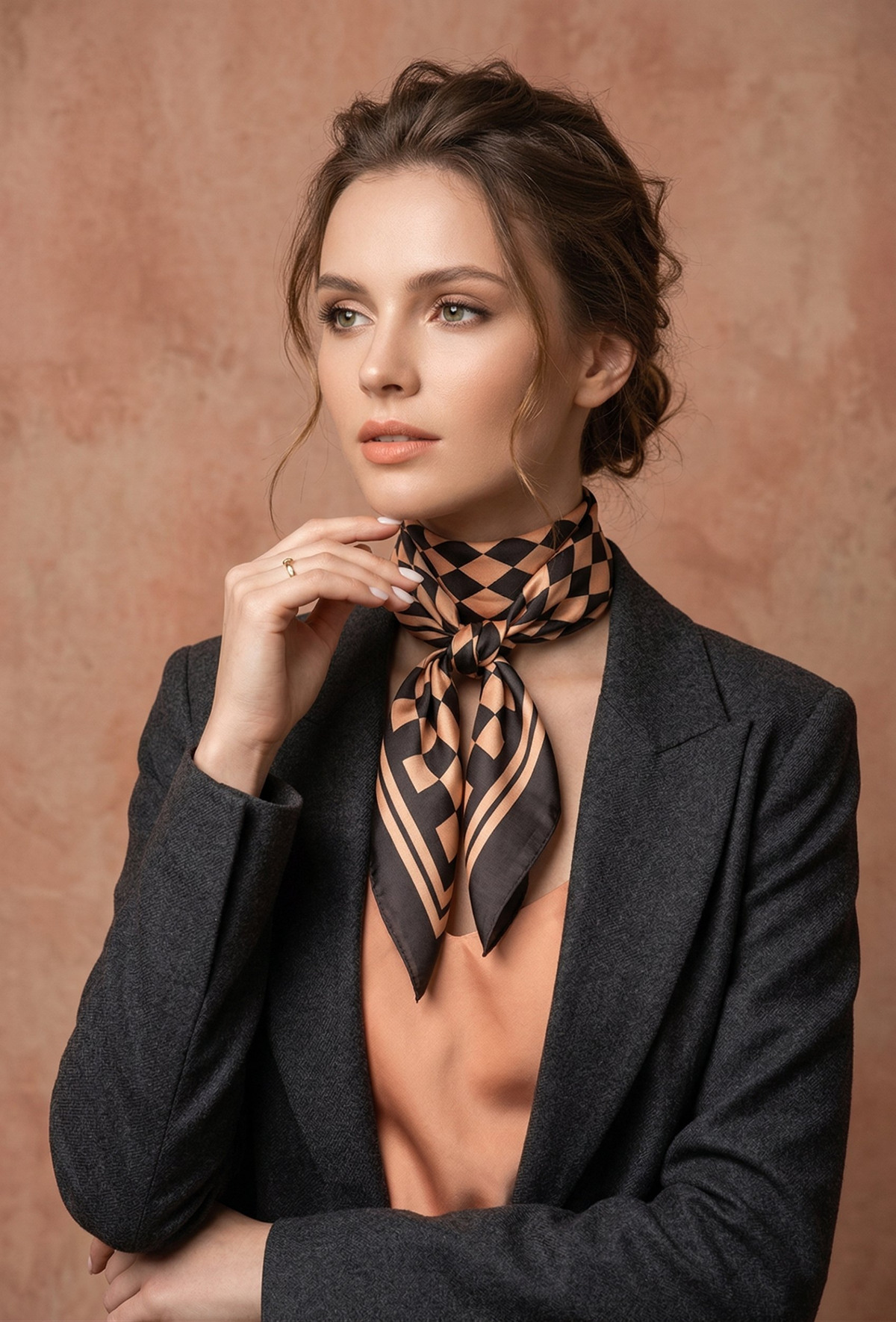 Scarf mini graphic brown/black