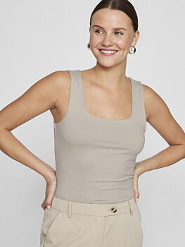 Vila Kenza U-Neck S/L Tank Top Silver Gray