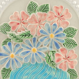 Aimo Nietosvuori (1970s) White Rectangular Wall Plaque with Flower Pot Motif 23 cm #867