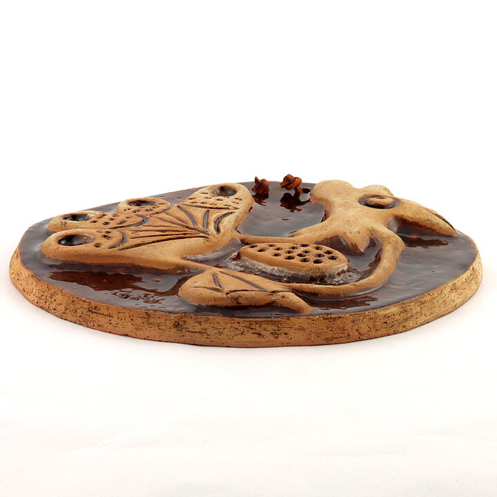 Gullvi Nilsson (1970s) Brown Relief Wall Plaque with Stylistic Bird Decor 26 cm