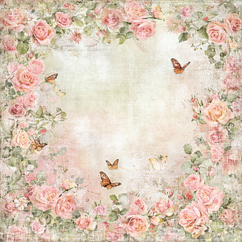 R 0751 12x12 Summer Garden -Butterflies and roses