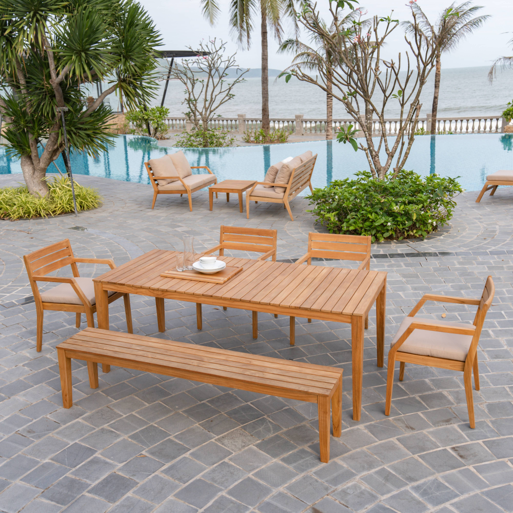Gunnaröd Teak dining group with 4 chairs and 1 bench - Stockamöllan