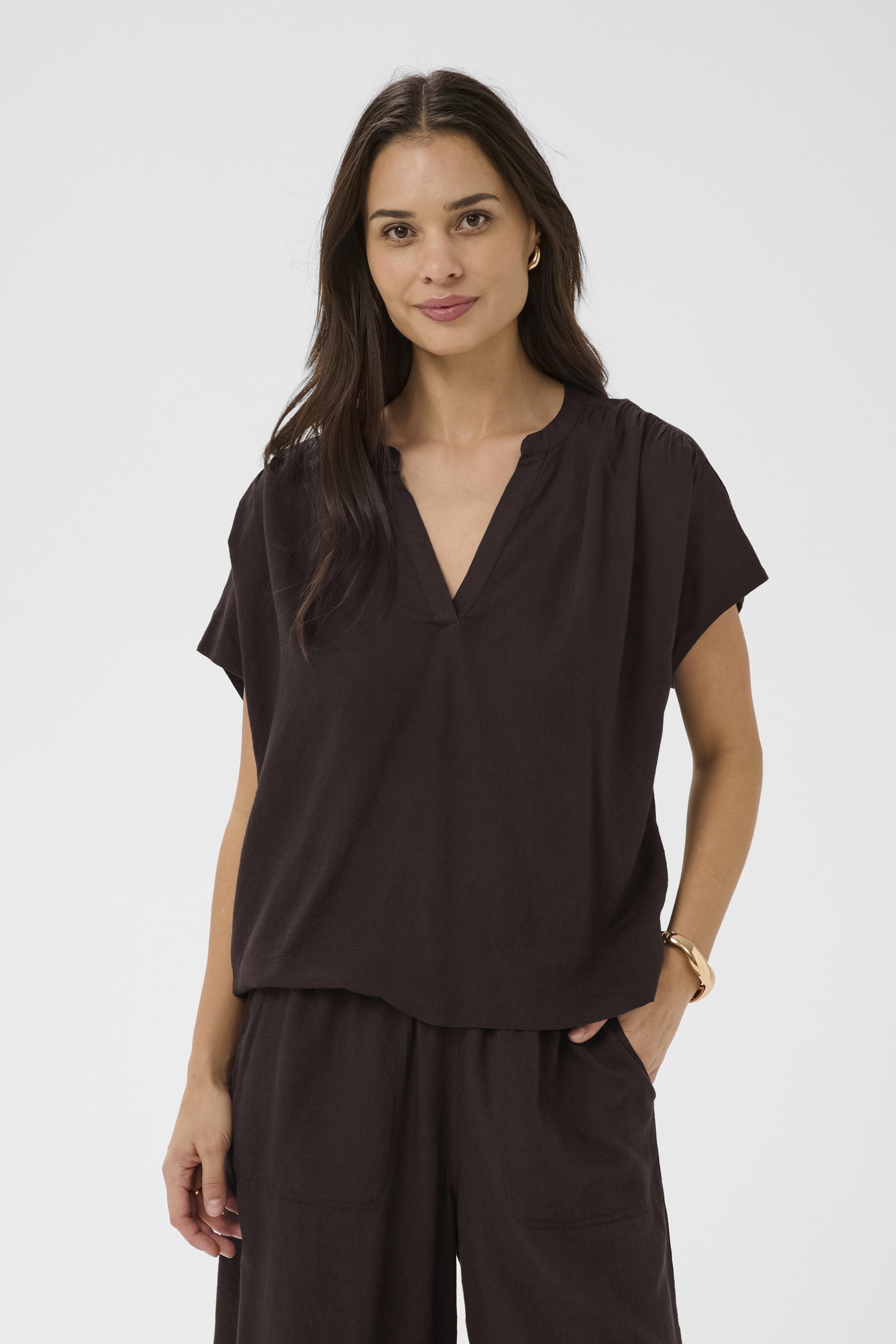 KAmilia Wing Blouse  Black Coffe Brun Linnetop