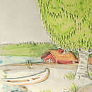 Aimo Nietosvuori (1970s) White Triptych Wall Plaque with Swedish Archipelago Motif 60/27 cm #717–719