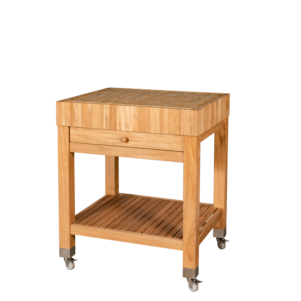 Ageröd huggblock i teak med ändträ - Stockamöllan 
