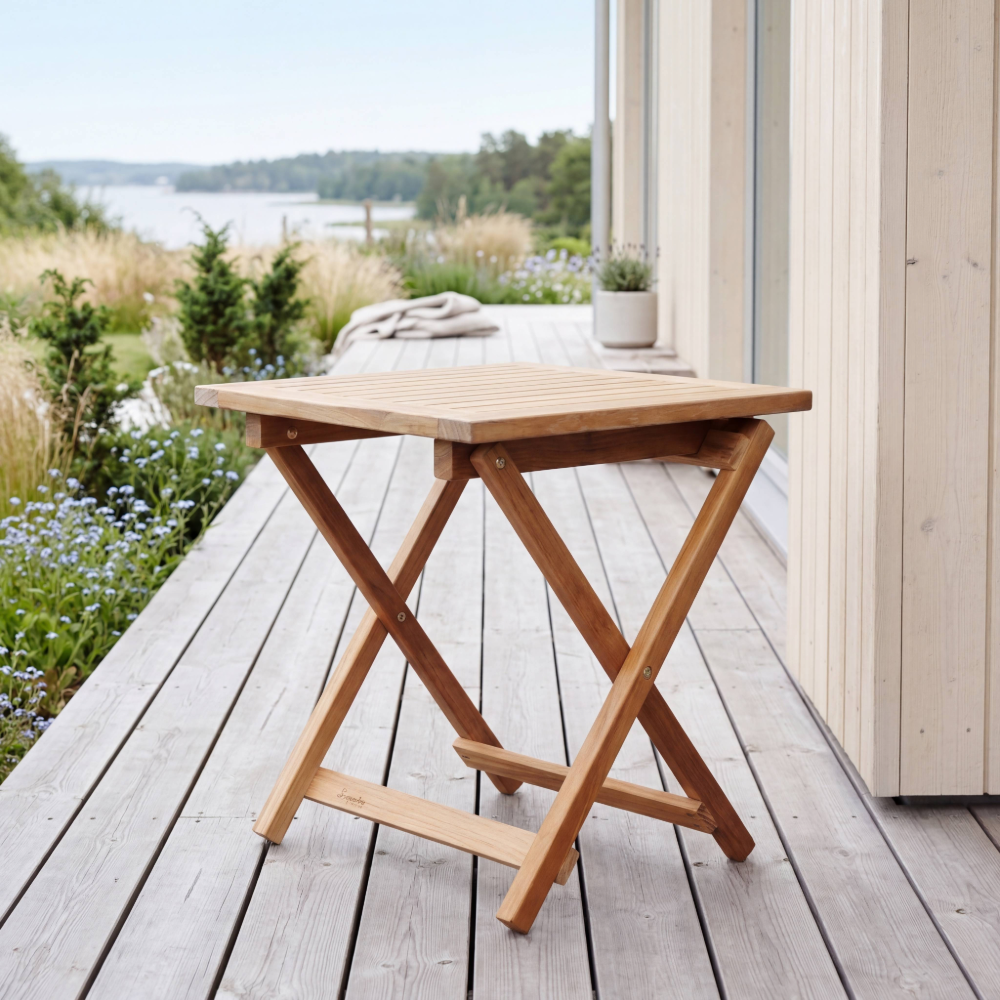 Hanö Fyrkantigt hopfällbart sidobord i Teak - Stockamöllan  - 3