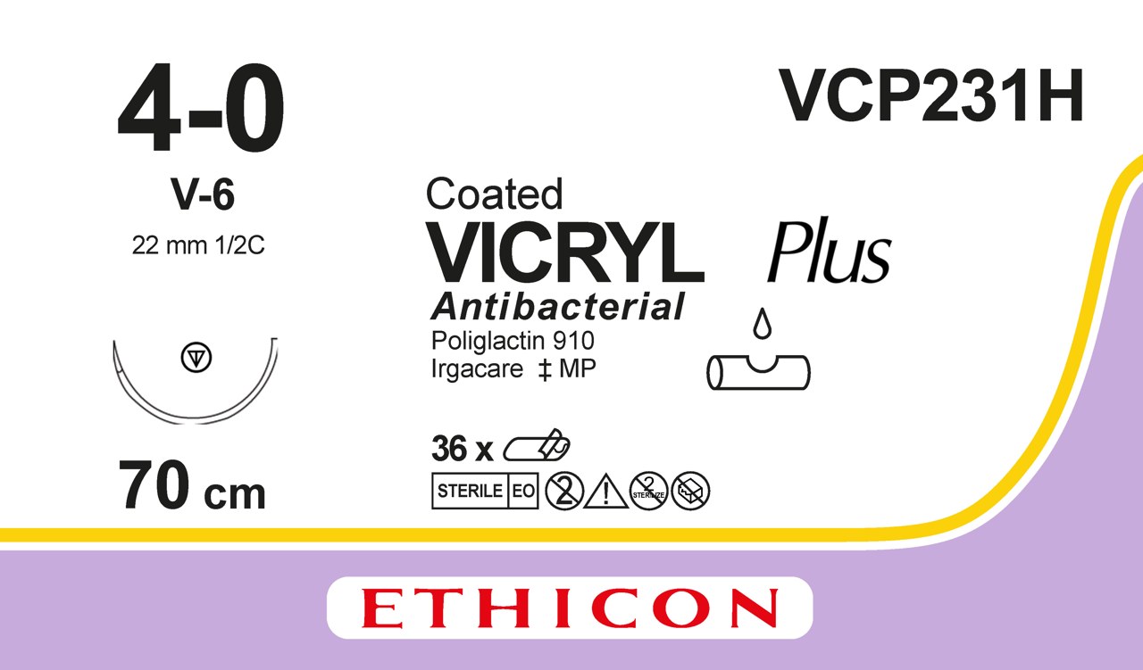 Vicryl plus suture 4-0, VCP231H, V-6 70 cm undyed