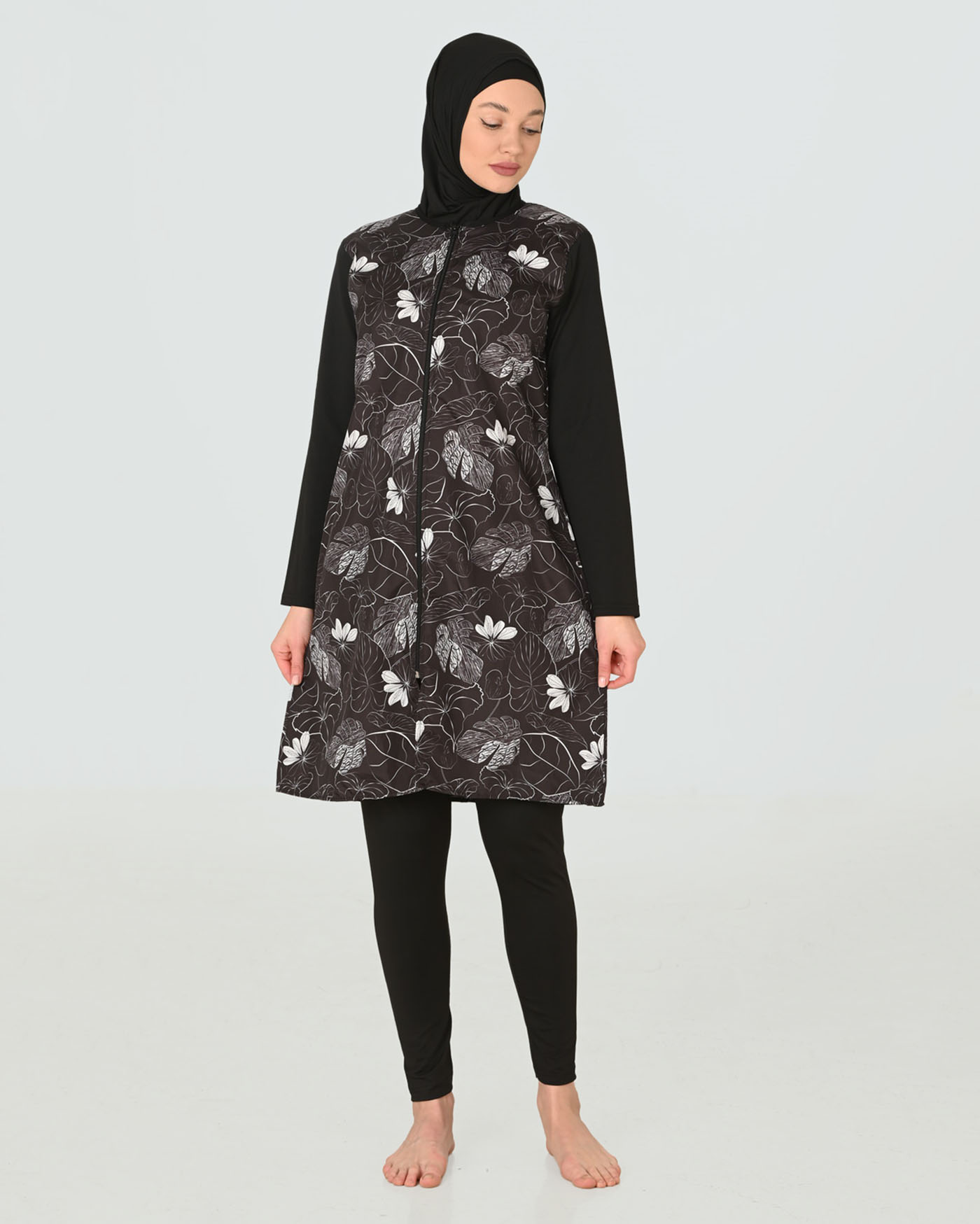Muslim Swimsuit with hijab - Dark Gray - 2