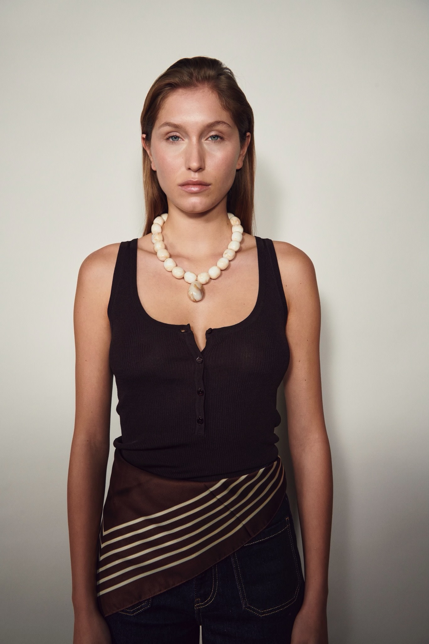Elle Silk Scarf Dark Brown - 3