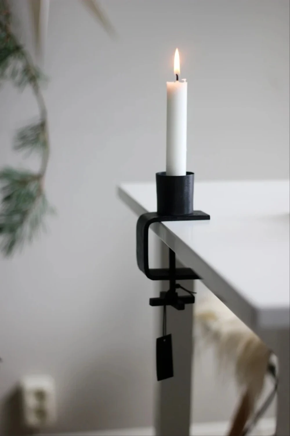 Ljusstake med tving - Skruvstäd - Svart - Kronljus + Värmeljus - 3