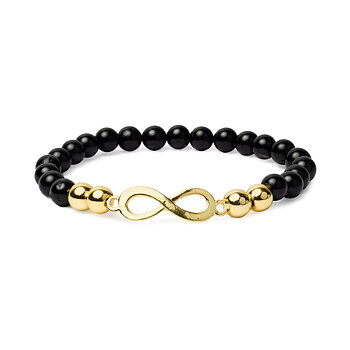 Armband svart turmalin, hematit och oändlighetssymbol