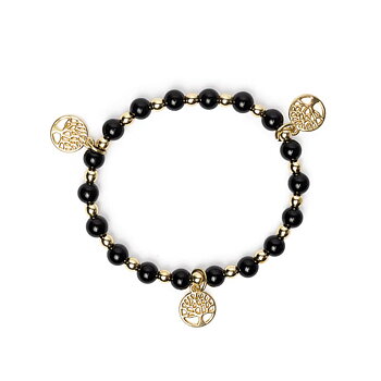 Armband svart turmalin, hematit och livets träd