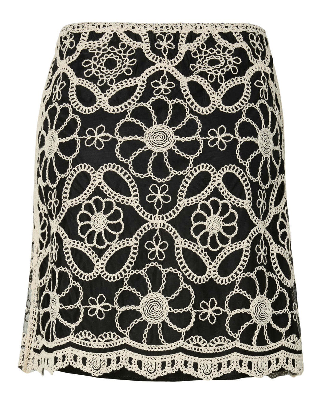 Kjol Cilia kort svart med beige brodyr - 4
