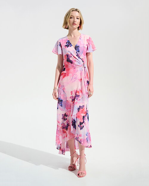 Klänning omlott med strassring rosa/lila/korall
