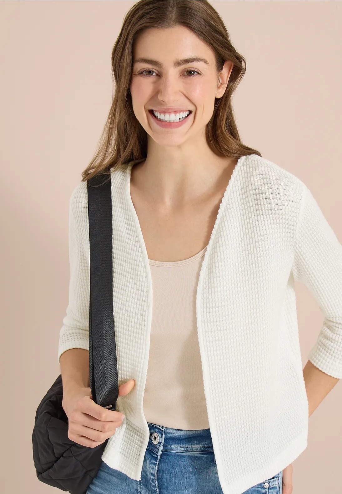 TOS Ajour Knit OPen Jacket - Vanilla White - Cecil