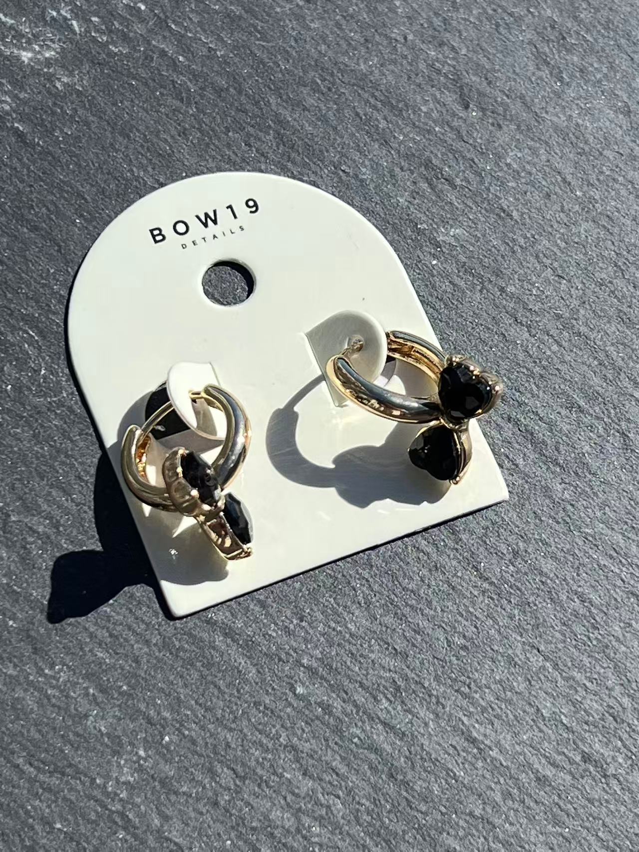 BOW19 Bow Earrings CZ Black - 3