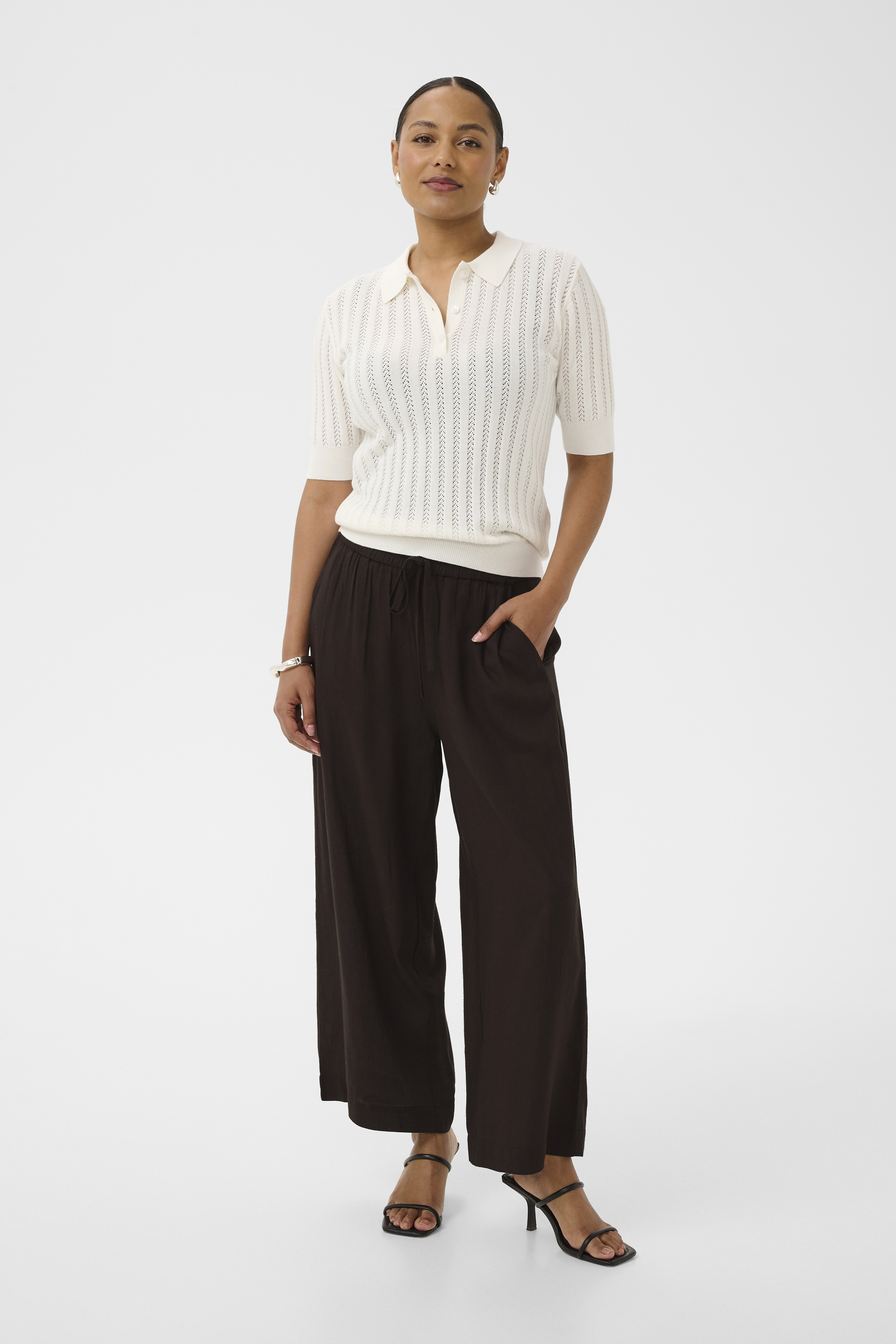 KAmilia Cropped Wide Pants Black Coffe  Brun Vid linnebyxa - 3