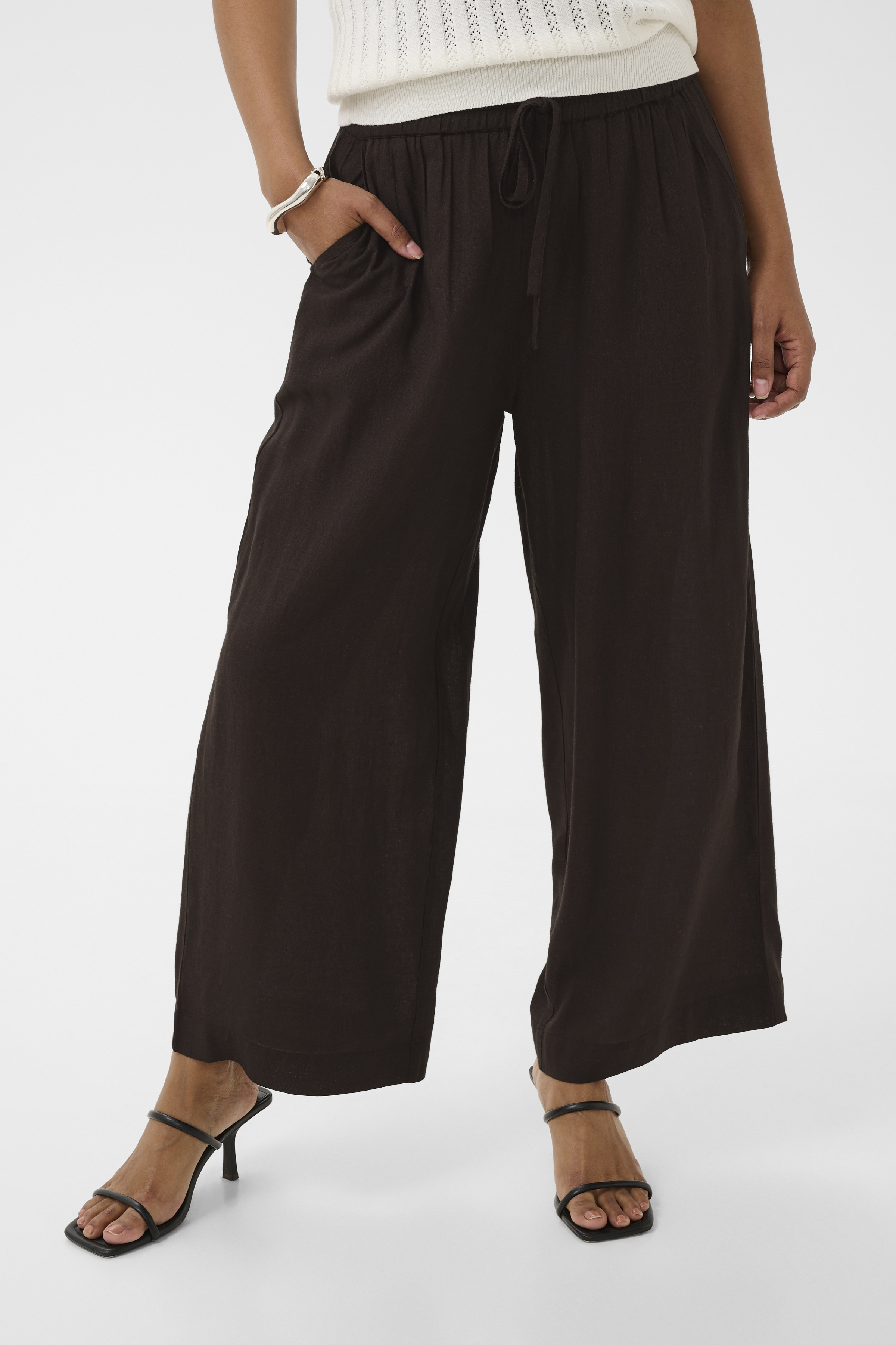KAmilia Cropped Wide Pants Black Coffe  Brun Vid linnebyxa
