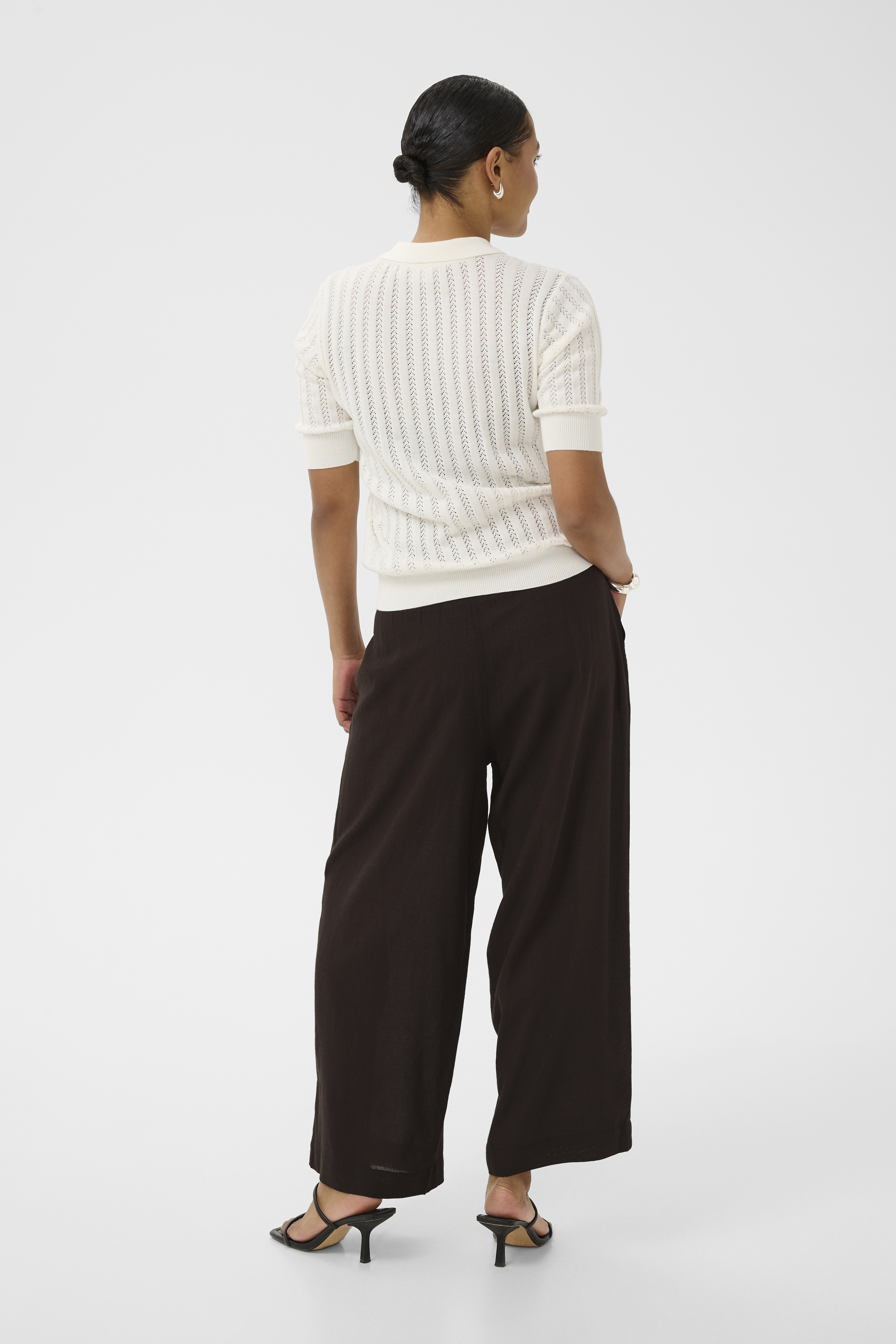 KAmilia Cropped Wide Pants Black Coffe  Brun Vid linnebyxa