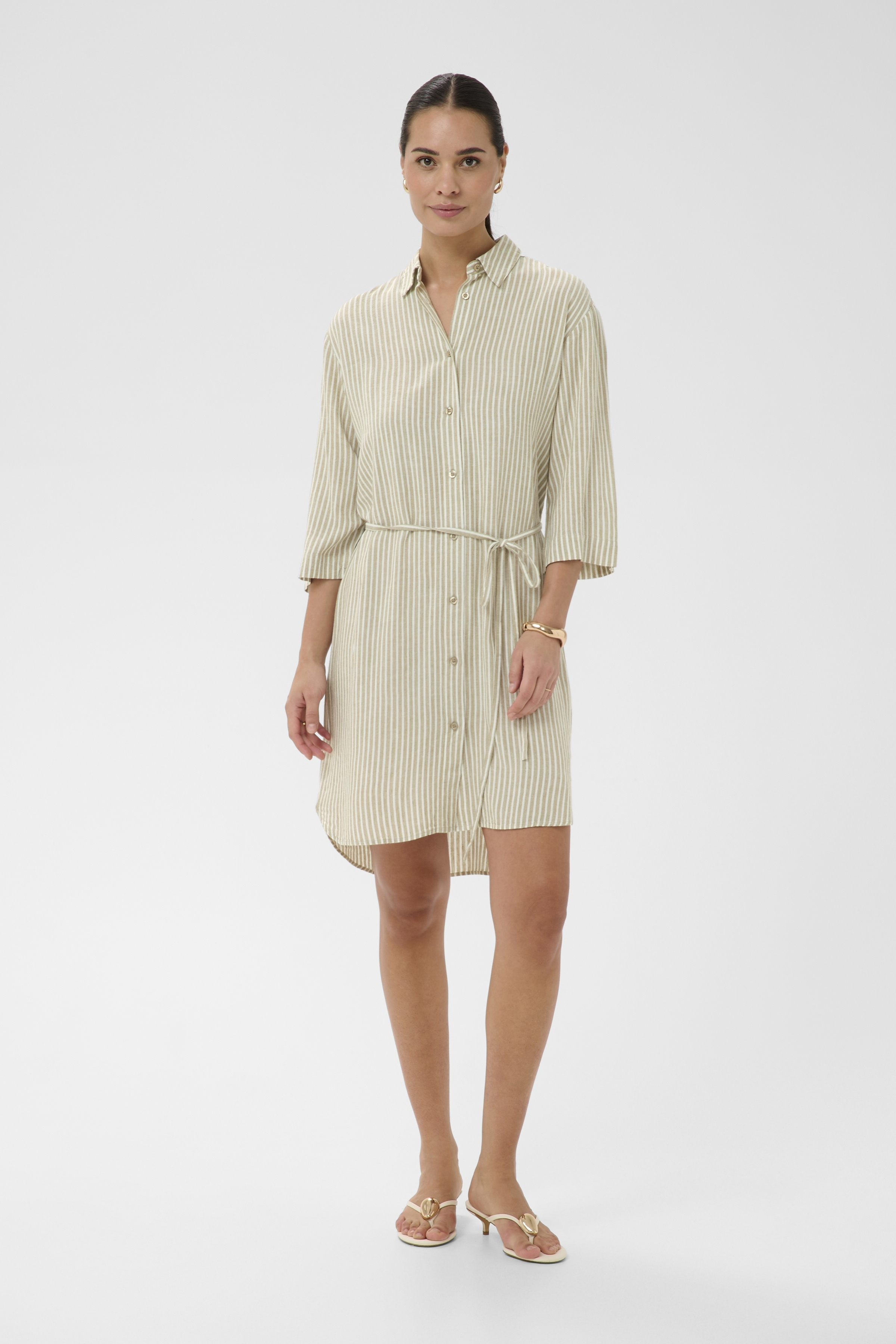 KAmilia Short Shirt Dress Chinchilla/ Chalk stripe Randig Skjortklänning