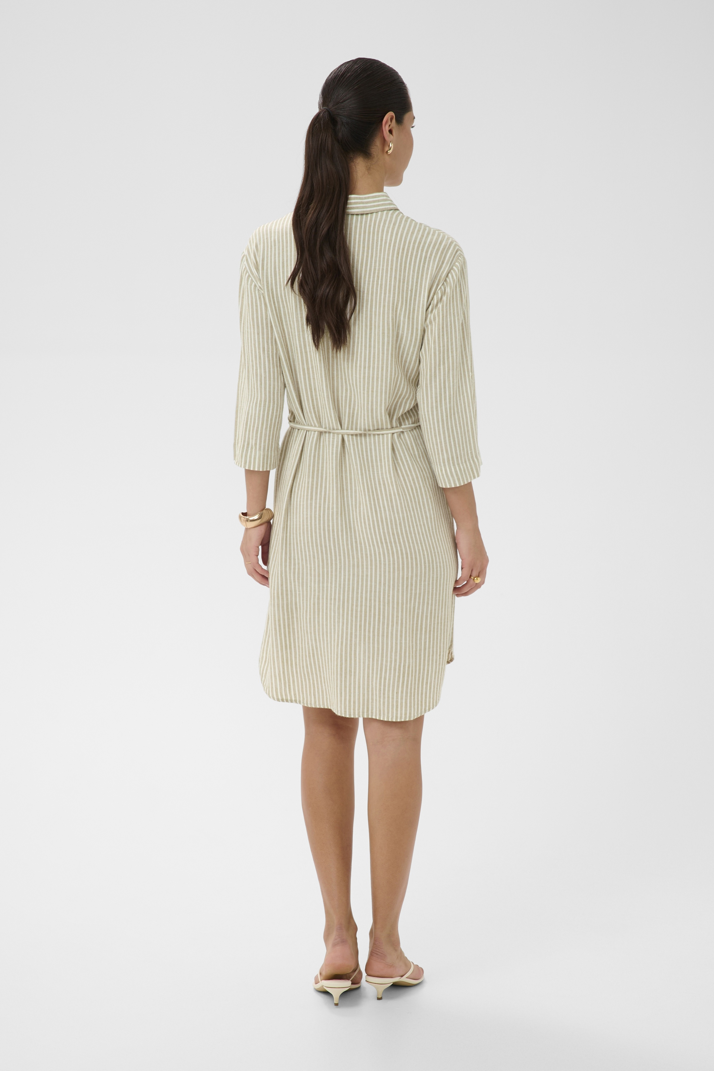 KAmilia Short Shirt Dress Chinchilla/ Chalk stripe Randig Skjortklänning - 4