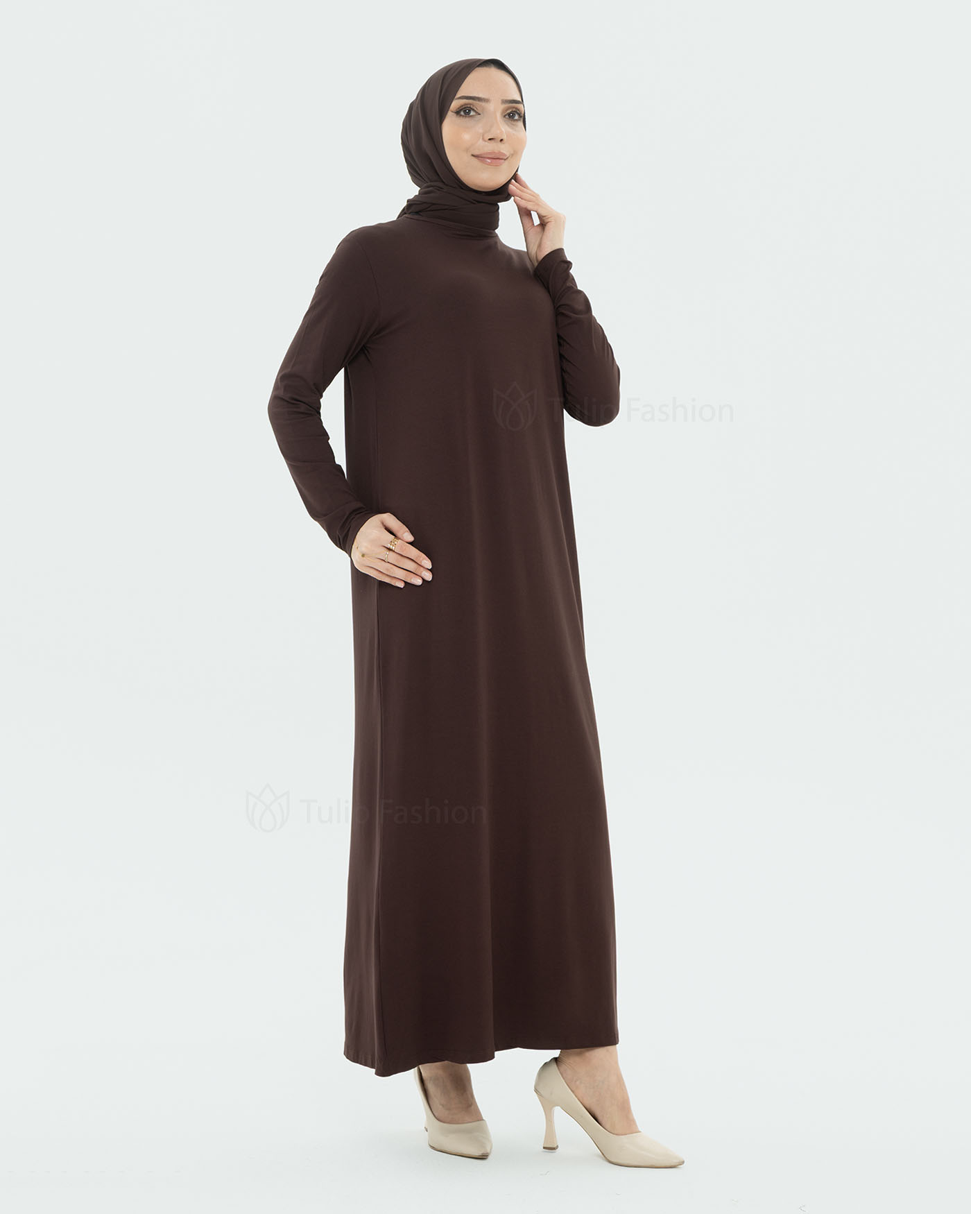 Jersey Dress Basic - Brown - 3