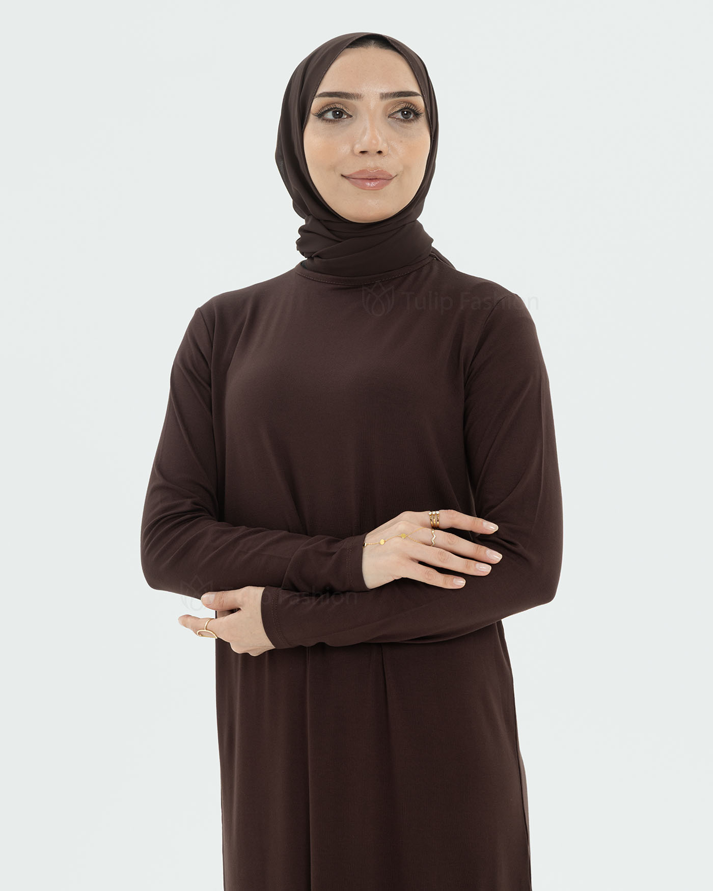 Jersey Dress Basic - Brown - 5