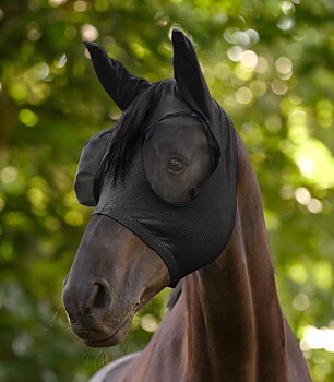 Fly Mask / flughuva (med öron + dragkedja) Waldhausen Breath Mesh, svart