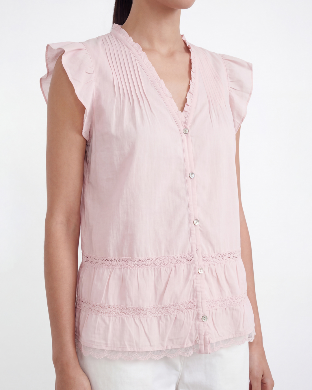 Blus Veile holkärm med volang rosa - 3