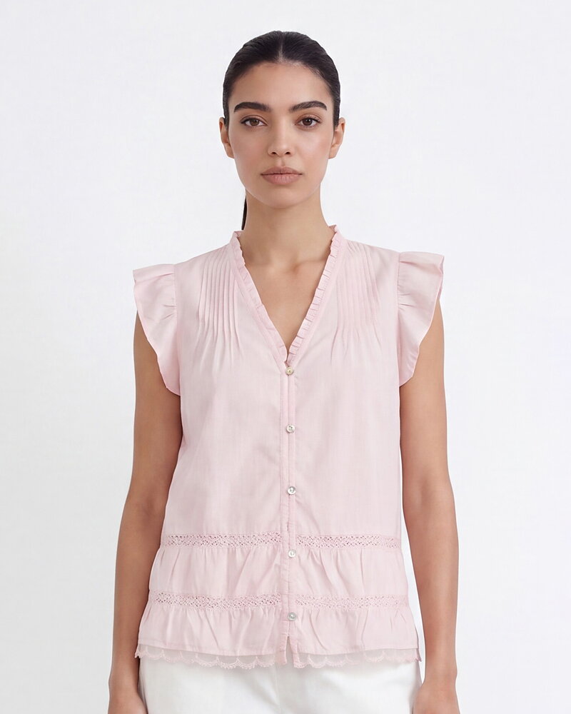 Blus Veile holkärm med volang rosa