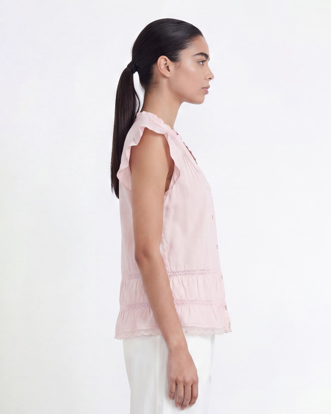 Blus Veile holkärm med volang rosa - 4