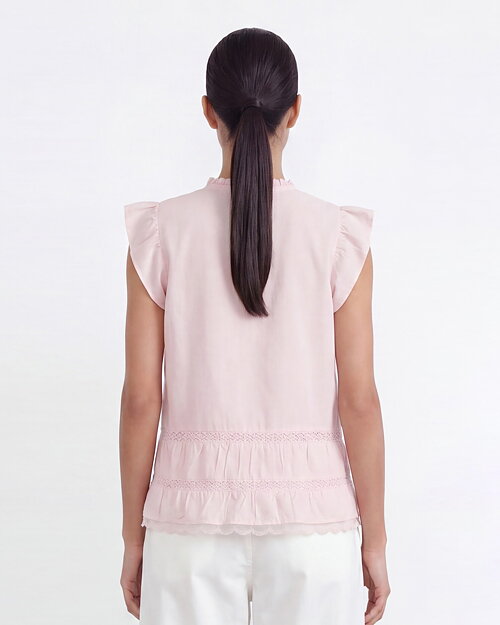 Blus Veile holkärm med volang rosa - 2