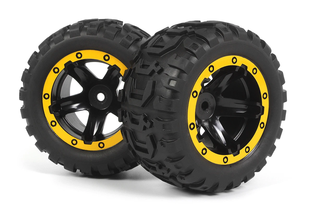 Blackzon 540260 Slyder MT Wheels/Tires Assembled (Black/Yellow)