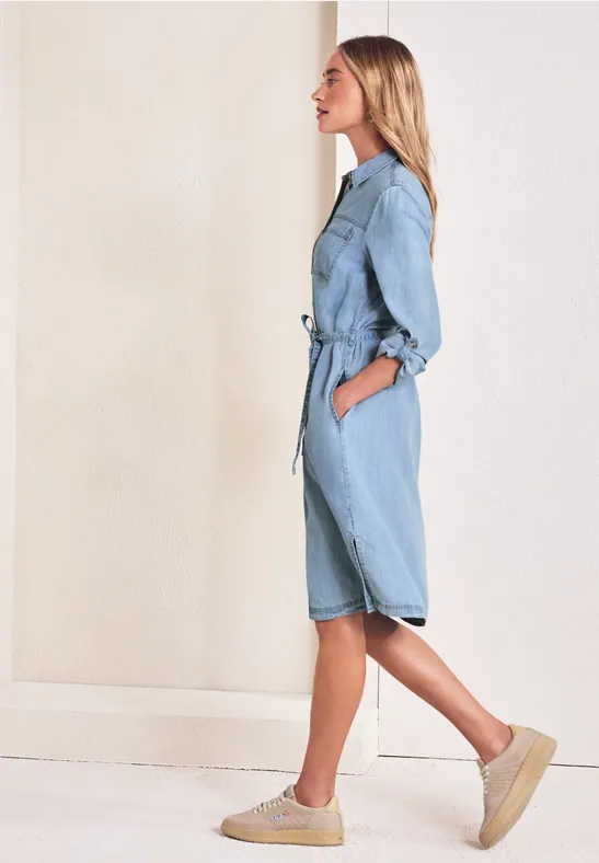 Washed Shirtcollar Dress Jeansklänning i ljus tvätt