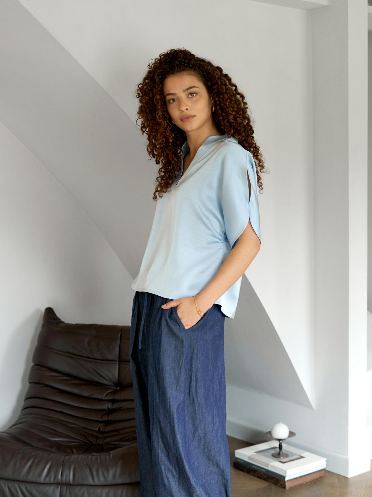 Neo Noir Anelle Heavy Sateen Blouse, Light Blue - 7